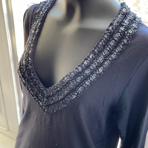 Holt Renfrew 3/4 length sleeve V neck with sequin embellishments Sz L - Picture 2 of 6